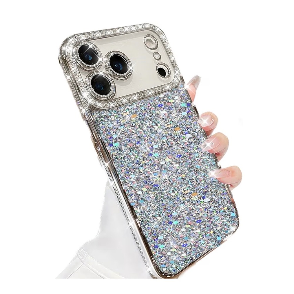 NWT iPhone 17 Pro Max Glitter Case Bling Rhinestone Camera Shockproof Silver